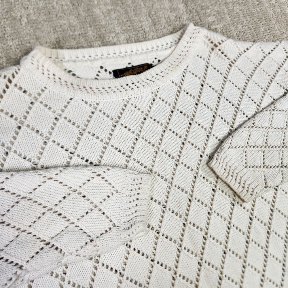Vintage‎ Eddie Bauer Sweater Women Medium Open Chunky Knit Cream White Cotton